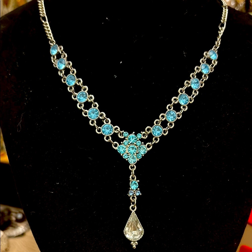 Vintage blue stone, necklace, silver tone